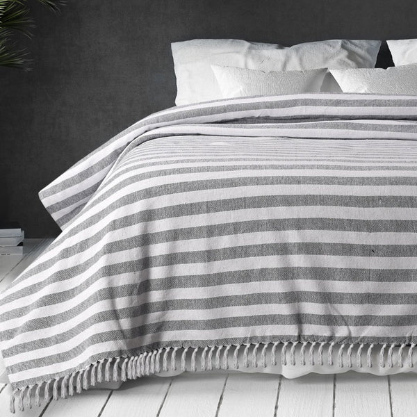 Striped Cotton Throw Bedcover  - Sashaaworld