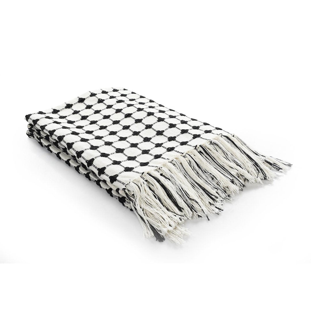 Cotton Printed Throw Bedcover Black & White