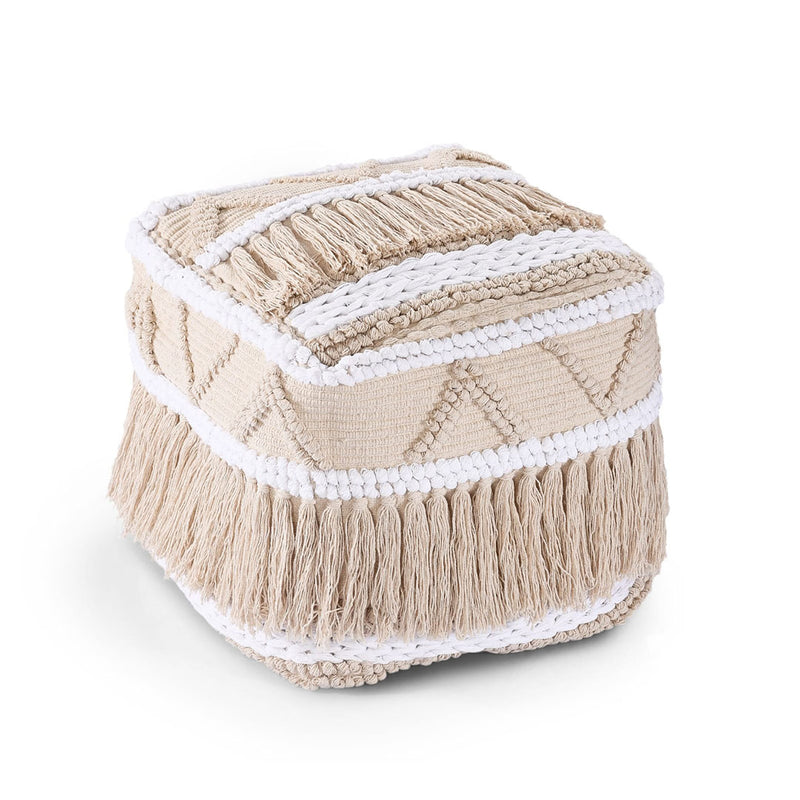 Beige Tasseled Ottoman