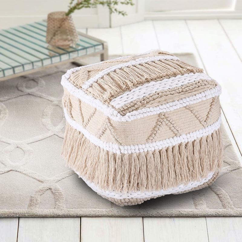 Beige Tasseled Ottoman