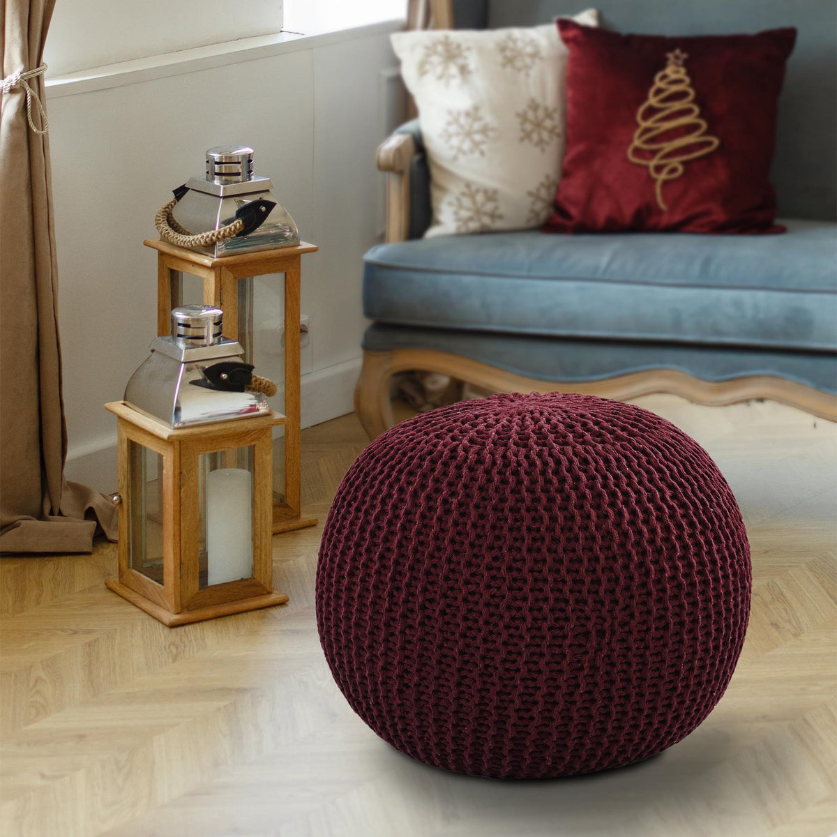 Wine Knitted Pouf
