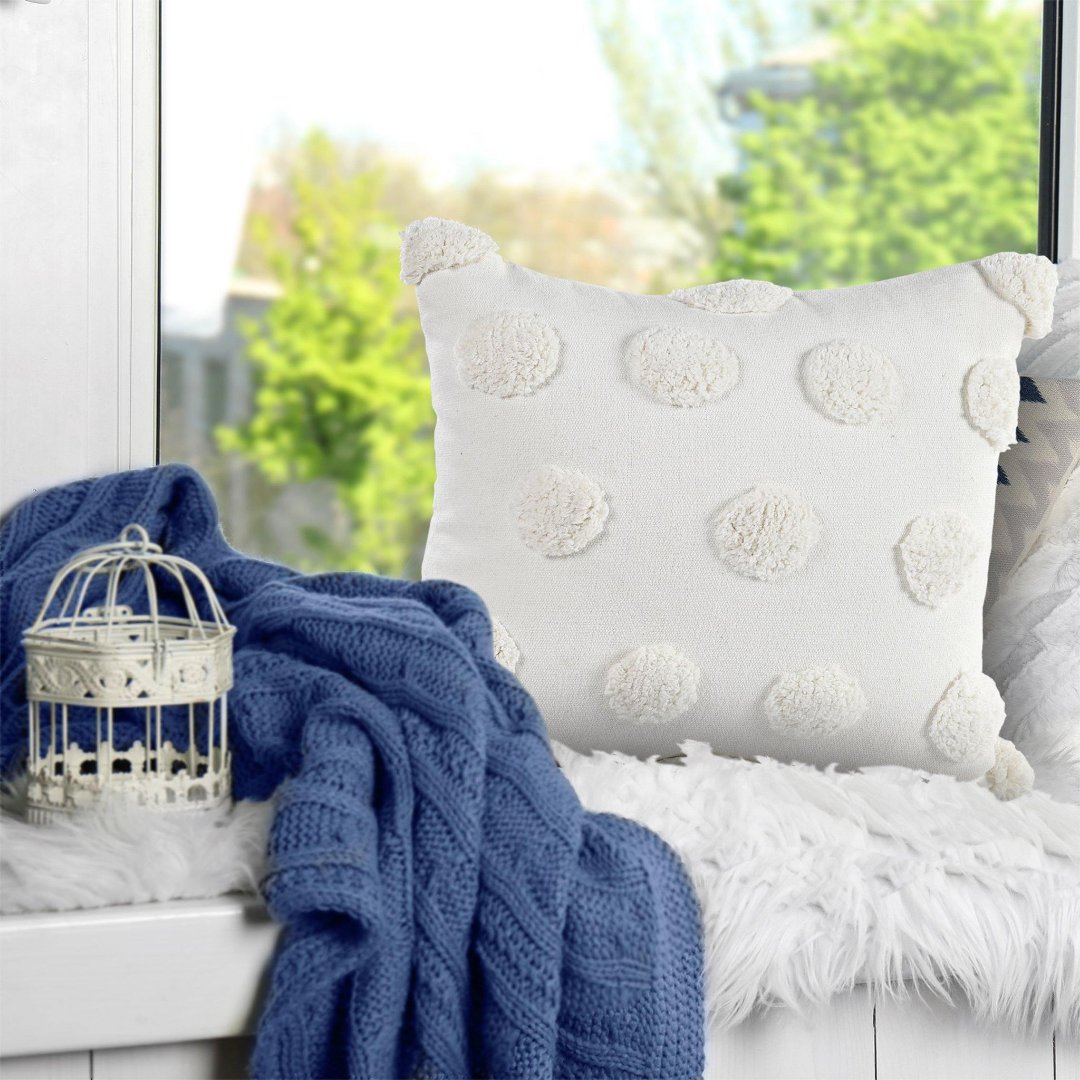 White Tufted Dots Cushion - Sashaaworld