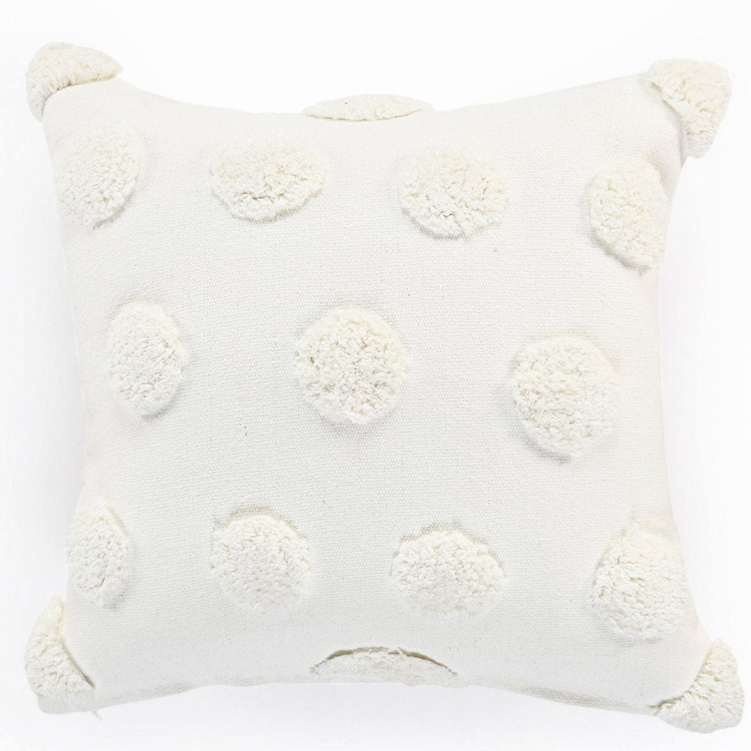 White Tufted Dots Cushion - Sashaaworld