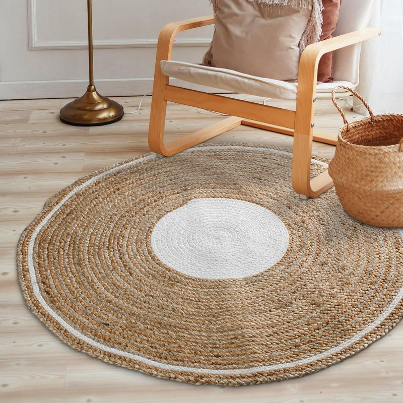 Sashaa Jute Round Braided Rug with White border - Sashaaworld