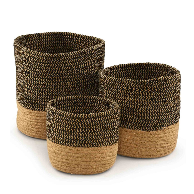 Jute and Cotton Braided Basket set (Black)