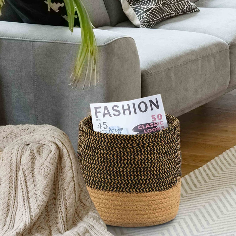 Jute and Cotton Braided Basket set (Black)