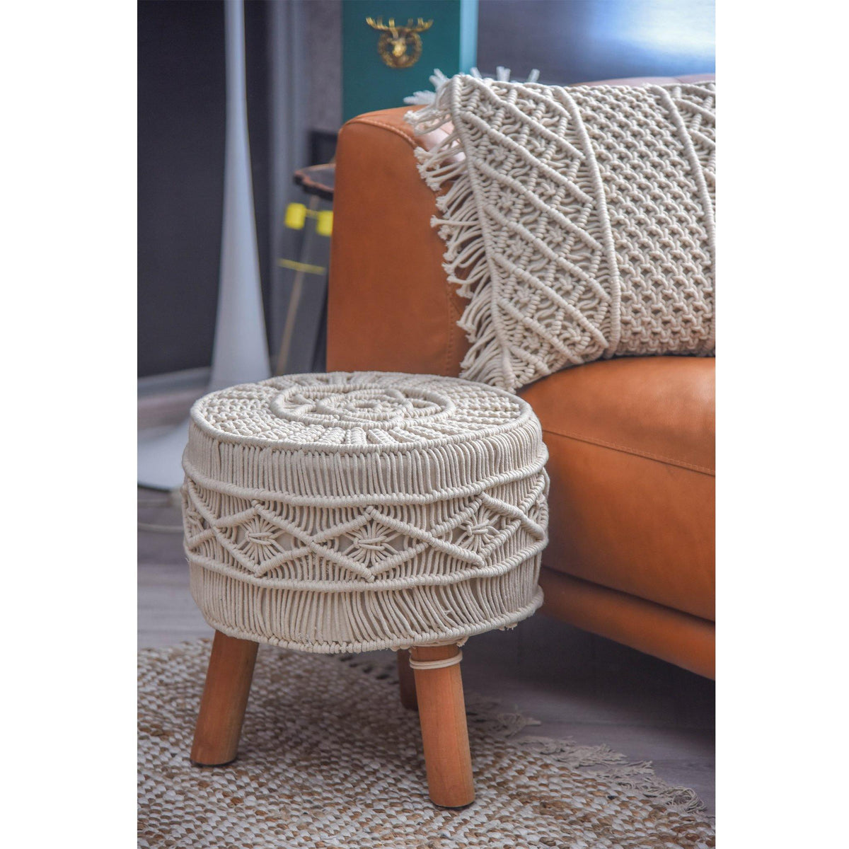 Natural Macrame Stool - Sashaaworld