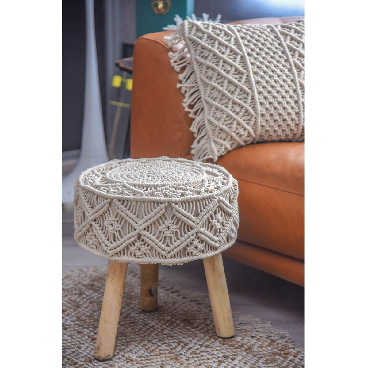 Natural Macramé Stool - Sashaaworld