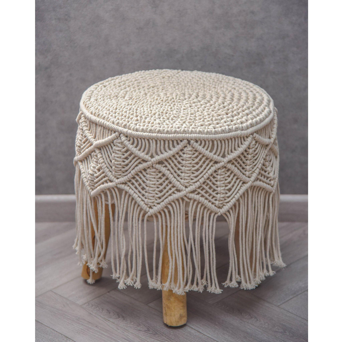 Macrame Stool Four legged - Sashaaworld