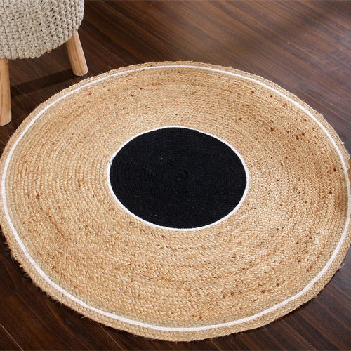 Sashaa Braided Jute Rug (Black circle and white border) - Sashaaworld