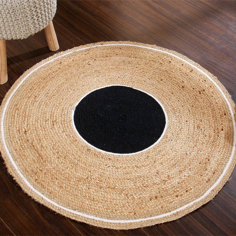 Sashaa Braided Jute Rug (Black circle and white border) - Sashaaworld