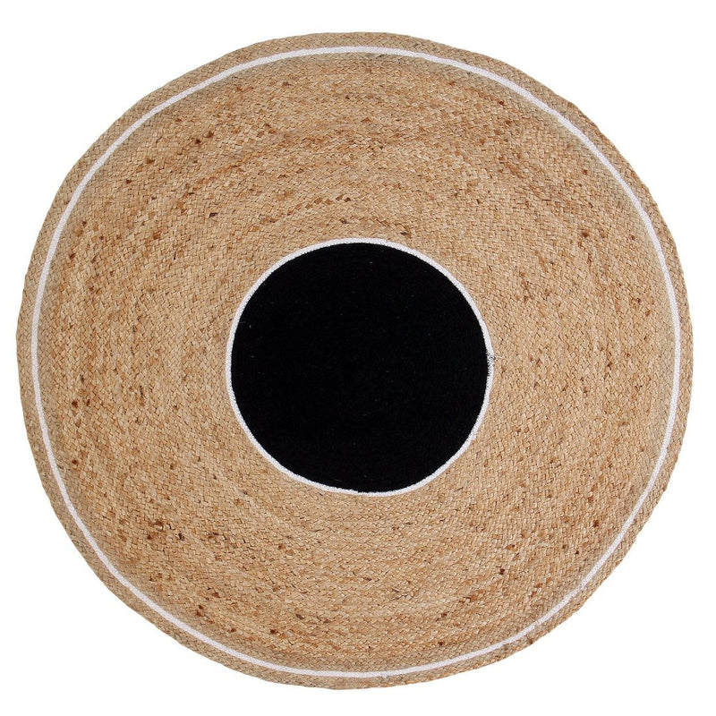 Sashaa Braided Jute Rug (Black circle and white border) - Sashaaworld