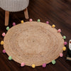 Round Jute Rug with Multi Colored Pompoms - Sashaaworld