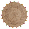Round Jute Rug with Multi Colored Pompoms - Sashaaworld