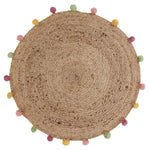 Round Jute Rug with Multi Colored Pompoms - Sashaaworld