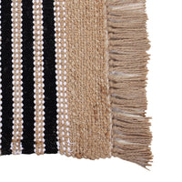 Handwoven jute rug with black and white stripes  and tassels at the end. - Sashaaworld