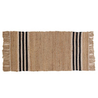 Handwoven jute rug with black and white stripes  and tassels at the end. - Sashaaworld