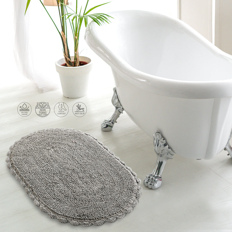 Reversible Oval Shaped Bathroom Rug- Grey