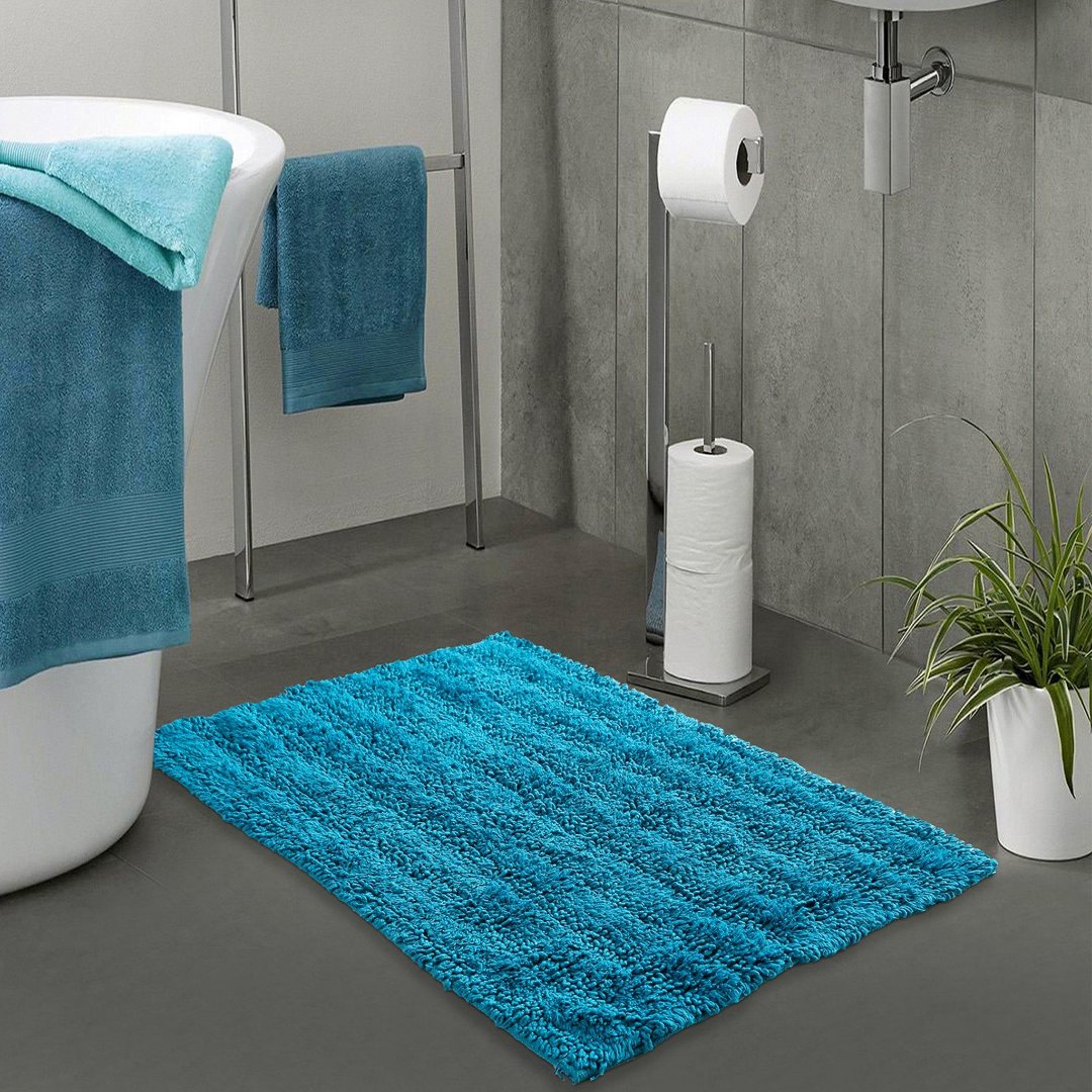 Blue Tufted striped Bathroom Rug pack of 2 - Sashaaworld