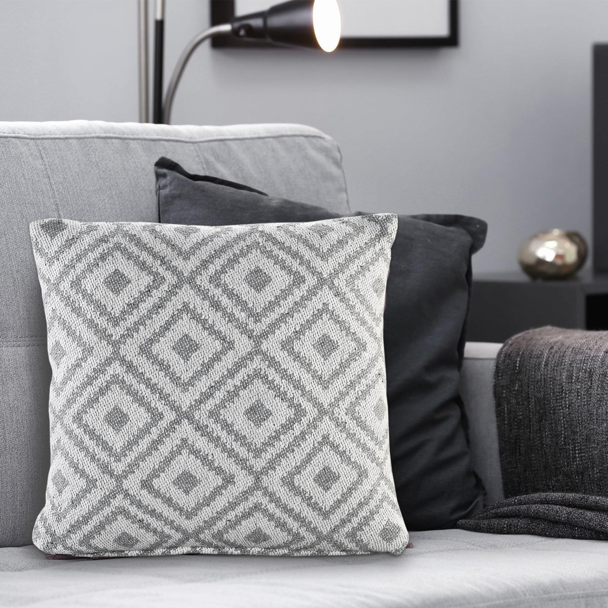 Diamond Woven Cushion in Grey - Sashaaworld