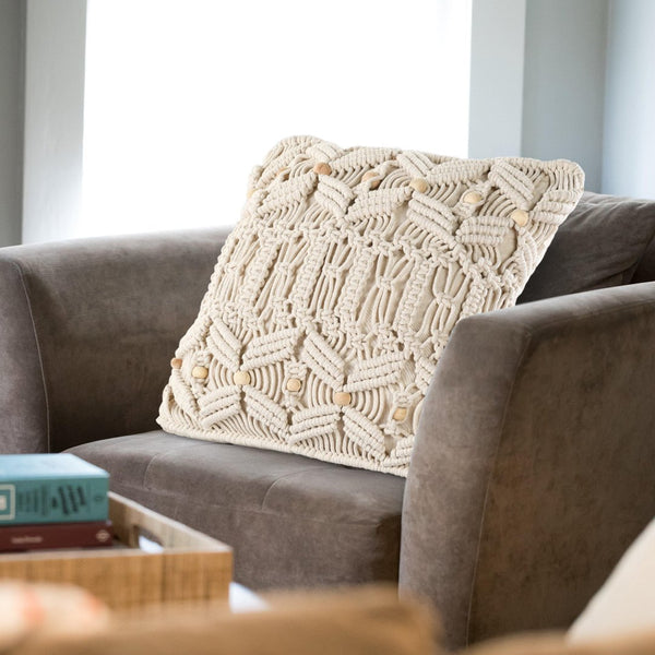 Macrame decorative cushion with beads - Sashaaworld