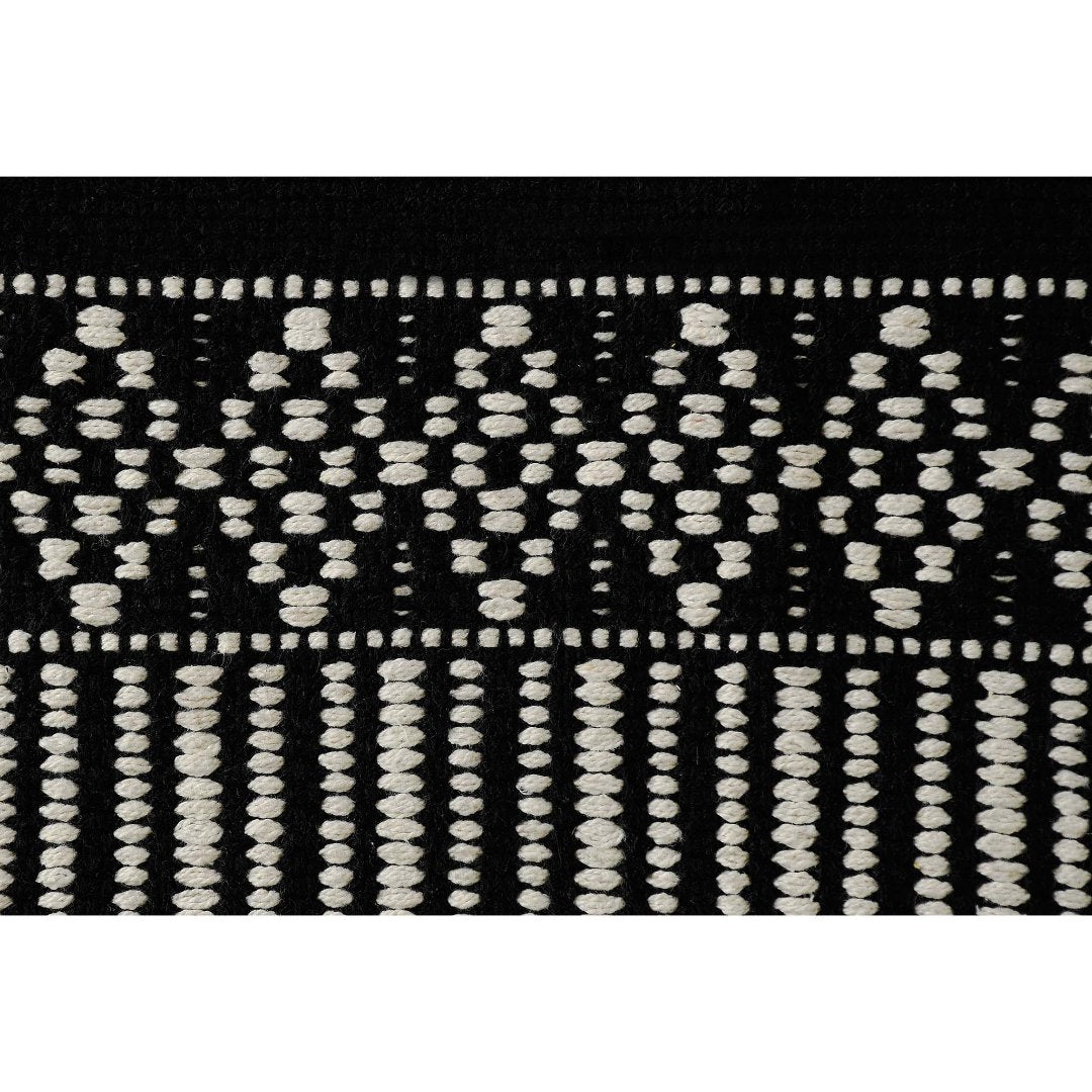 Woven Black & White Cotton Rug- Sashaaworld