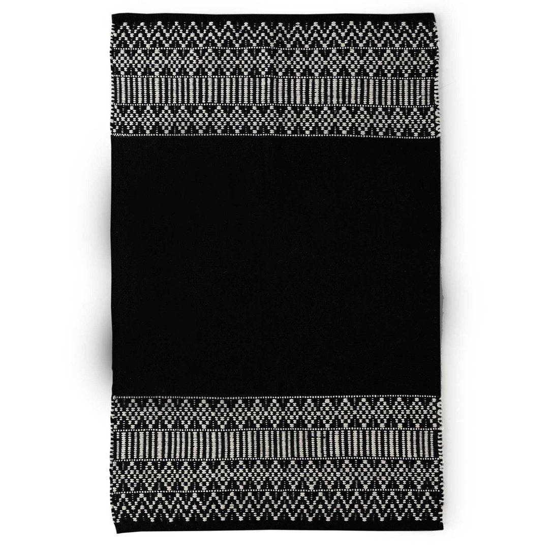 Woven Black & White Cotton Rug- Sashaaworld