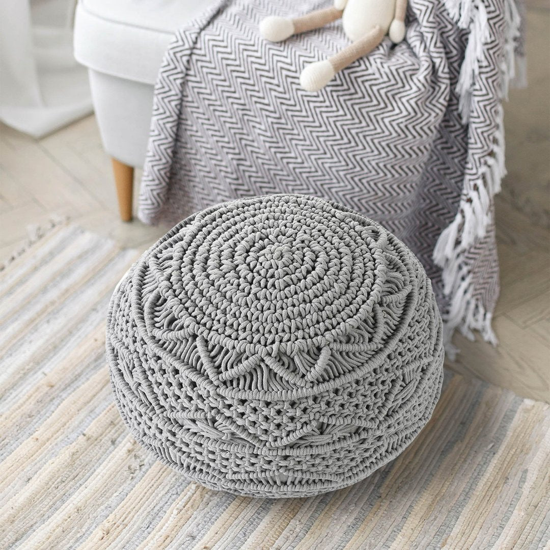 Macramé Pouf in Grey