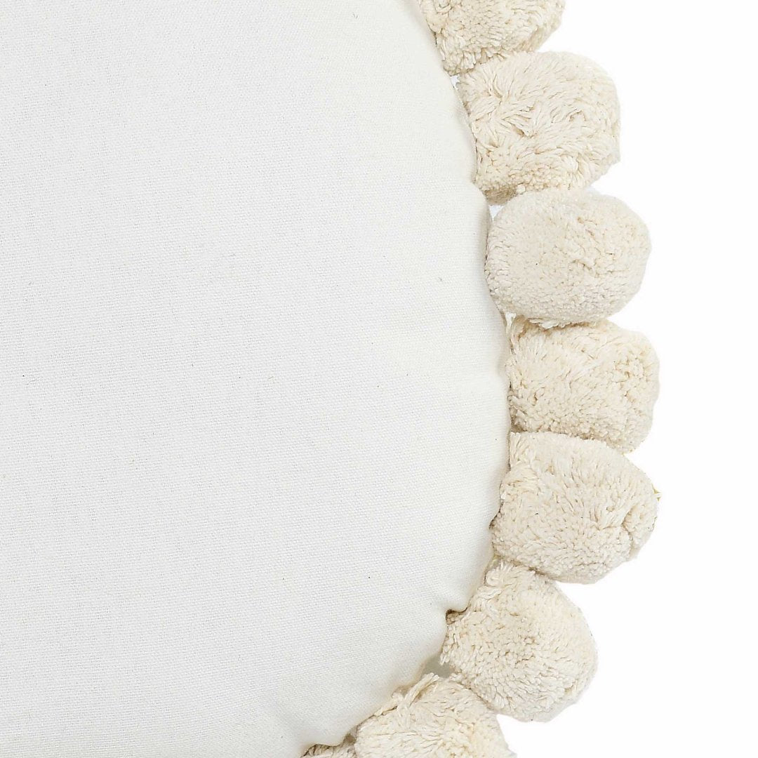 Round Pom Pom Cushion White - Sashaaworld
