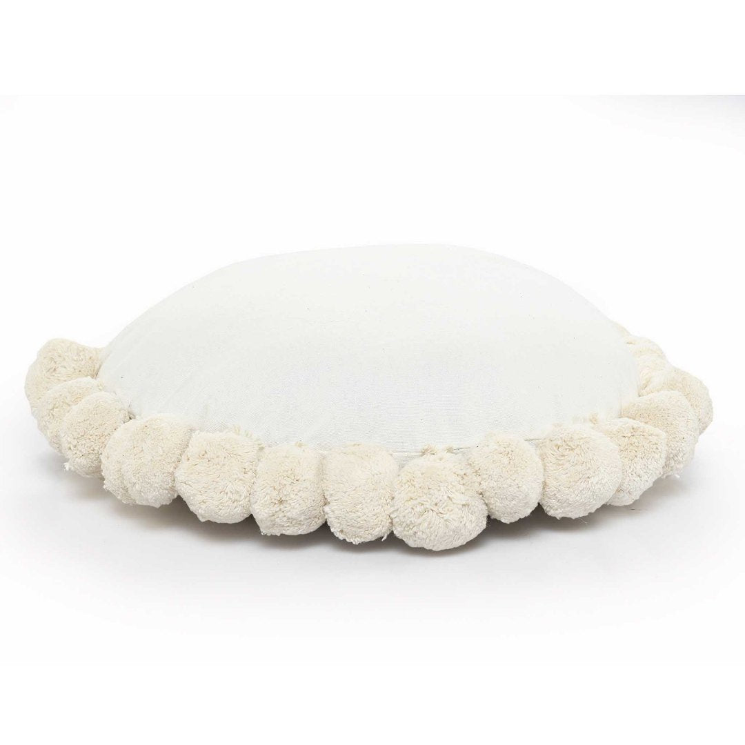 Round Pom Pom Cushion White - Sashaaworld
