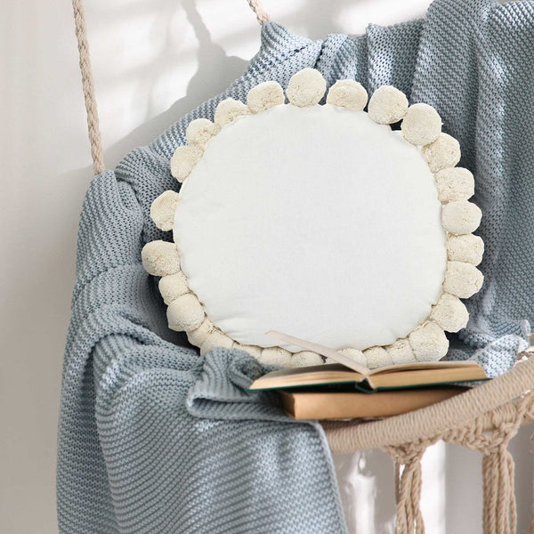 Round Pom Pom Cushion White - Sashaaworld