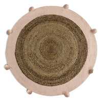 Jute and Cotton Rug with pompom edging(Reversible)