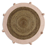 Jute and Cotton Rug with pompom edging(Reversible)
