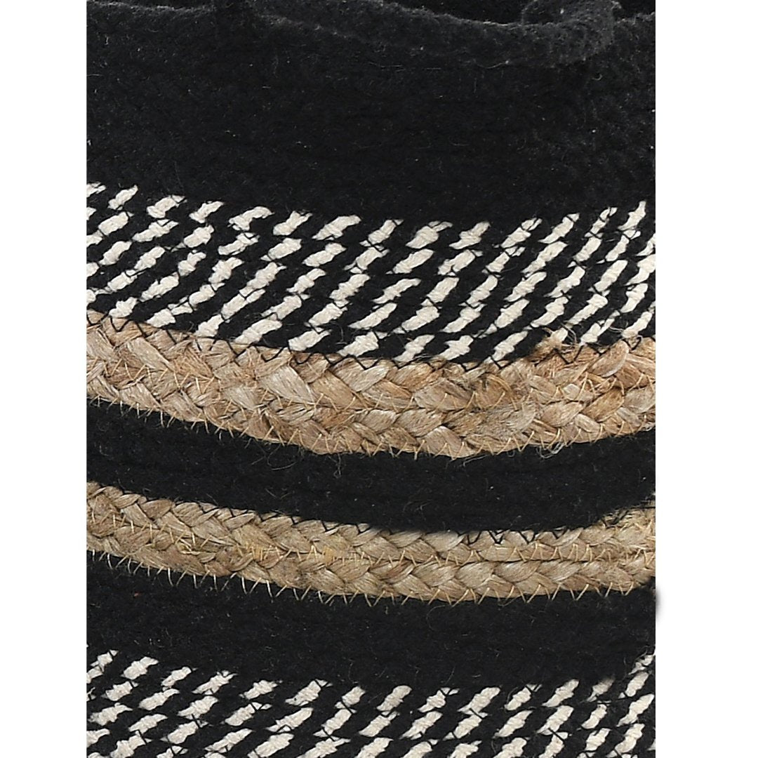 Jute & Cotton Basket Set of 3 Black - Sashaa World 