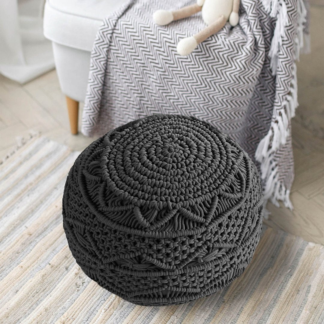 Macramé Pouf in Grey