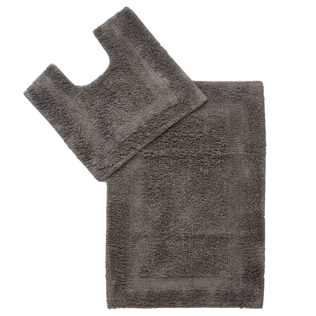Pack of 2 Anti-skid Solid Bathmat and Contour set Grey - Sashaaworld