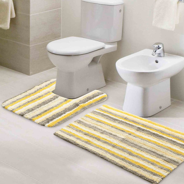 Pack of 2 Anti skid Striped Bathmat and Contour set - sashaaworld