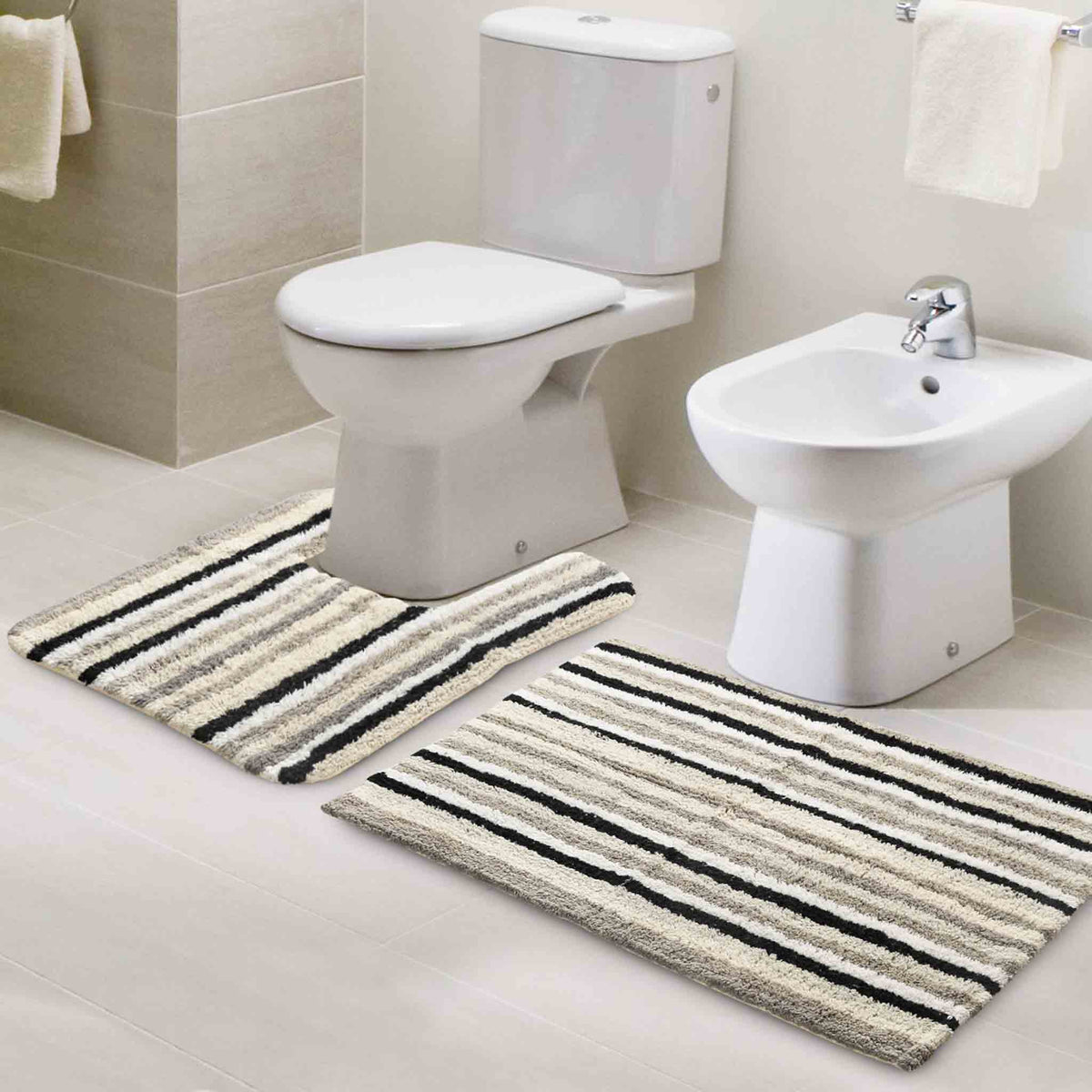 Pack of 2 Anti skid Striped Bathmat and Contour set