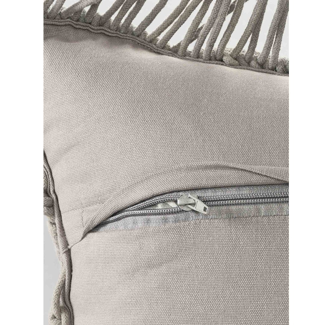 Grey Macrame Cushion with fringes - Sashaa World 