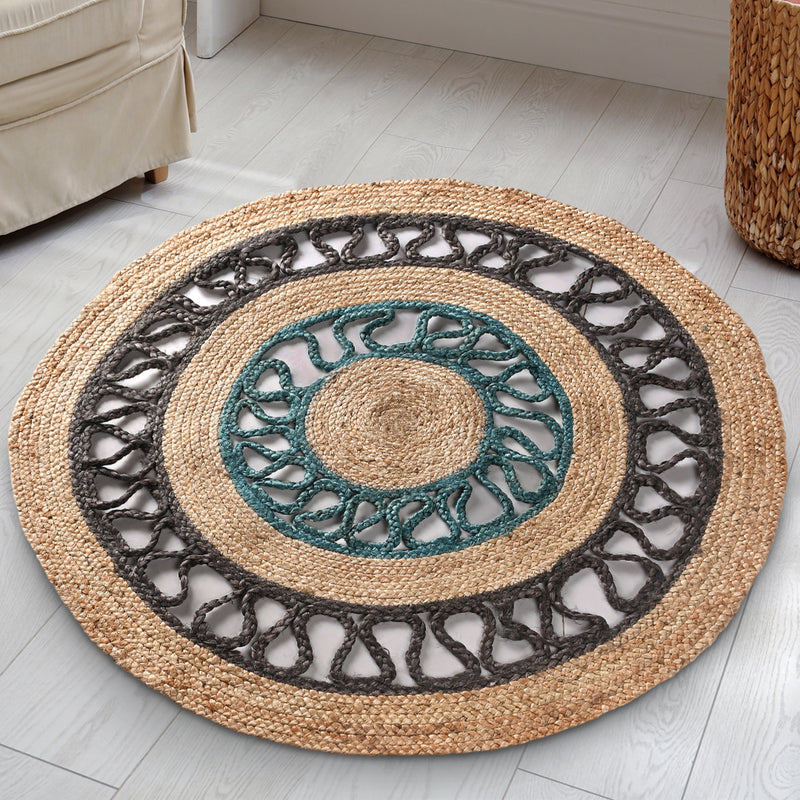 Multi-Patterned Jute Rug with Cutout Detail