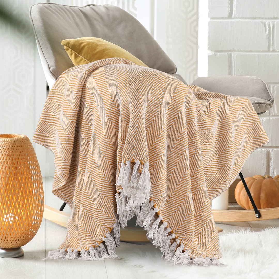 Spring-Hued Chevron Throw Yellow- sashaaworld