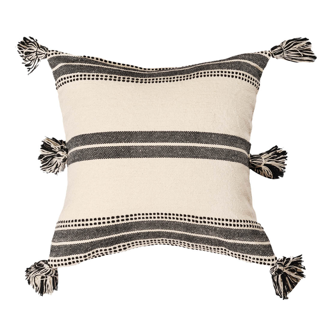 Black Striped and Tasseled Cushion Cover