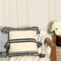 Black Striped and Tasseled Cushion Cover