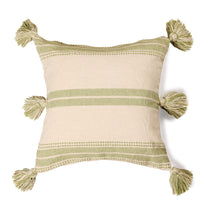 Green Striped and Tasseled Cushion Cover