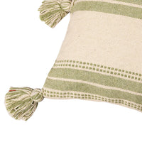 Green Striped and Tasseled Cushion Cover