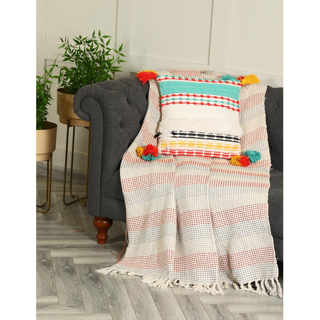 Multi-colored Cushion Cover with Tassels