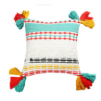 Multi-colored Cushion Cover with Tassels - Sashaaworld