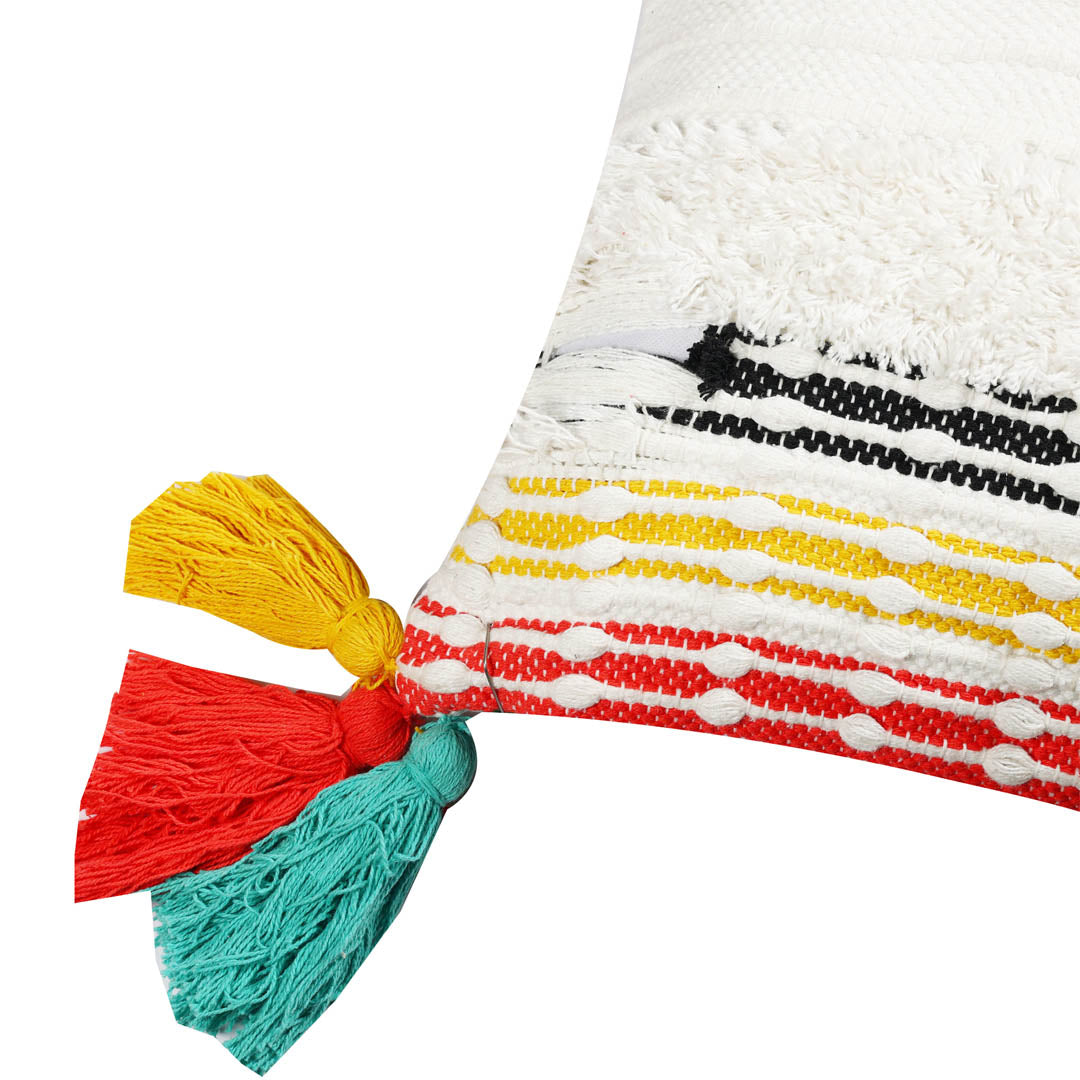Multi-colored Cushion Cover with Tassels - Sashaaworld
