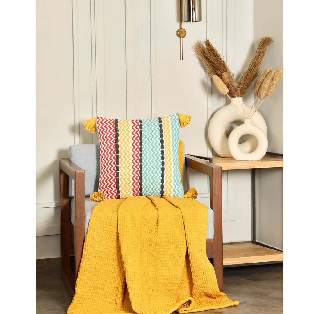 Handwoven Cushion Cover with Multi Coloured Zigzag pattern - Sashaa World 
