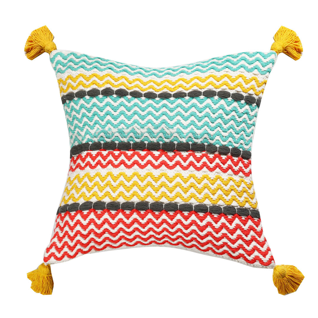 Handwoven Cushion Cover with Multi Coloured Zigzag pattern - Sashaa World 
